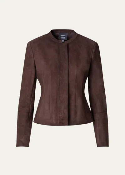 Akris Aniella Suede Fitted Jacket, Brown