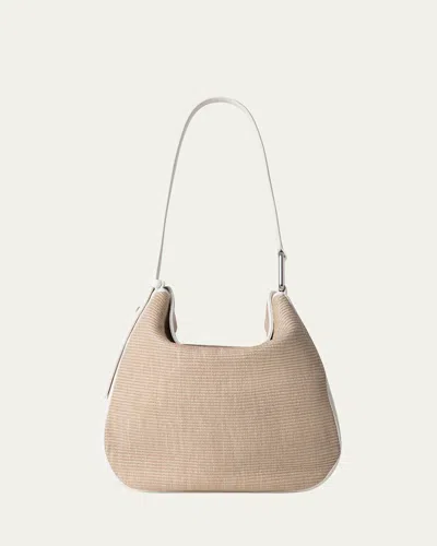 Akris Anna Medium Raffia & Leather Hobo Bag In Neutral