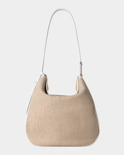 AKRIS ANNA MEDIUM RAFFIA & LEATHER HOBO BAG