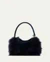 Akris Anna Mini Feather-trim Velvet Hobo Bag In Blue