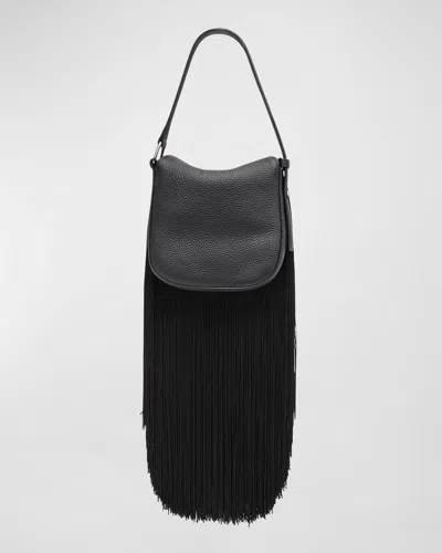 Akris Anna Mini Fringe Leather Hobo Bag In Black