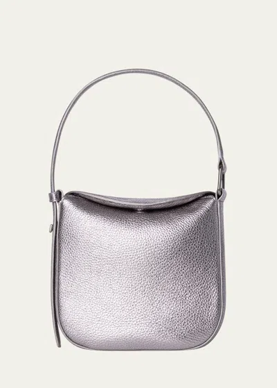 Akris Anna Mini Leather Hobo Bag In Grey Metallic