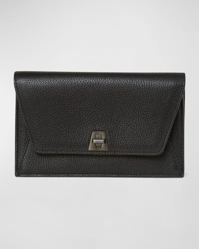 Akris Anouk Cervo Leather Clutch Bag W/chain In Black