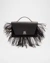 Akris Anouk City Leather Top-handle Bag With Feather Trim In Black