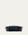 Akris Anouk City Leather Top-handle Bag With Feather Trim In Blue