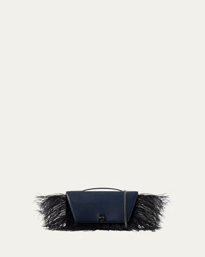 Akris Anouk City Leather Top-handle Bag With Feather Trim In Blue