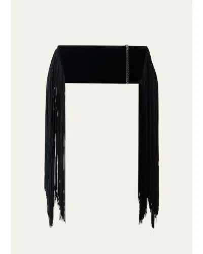 Akris Anouk Fringed Velvet Trapezoid Clutch Bag In Black