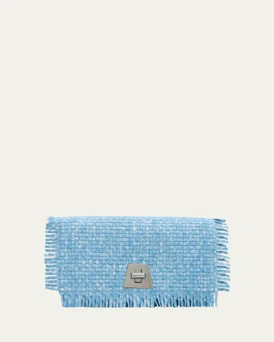 Akris Anouk Fringed Woven Cotton Twill Clutch Bag In Gray