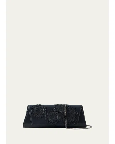 Akris Anouk Leather Trapezoid Clutch In Black