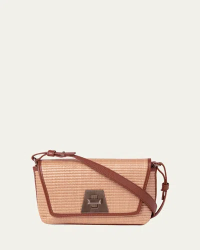 Akris Anouk Little Day Bicolor Raffia Crossbody Bag In Camel Caramel