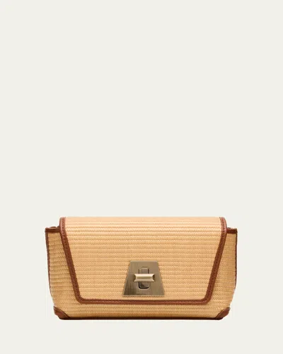 Akris Anouk Little Day Bicolor Raffia Crossbody Bag In Camel/caramel