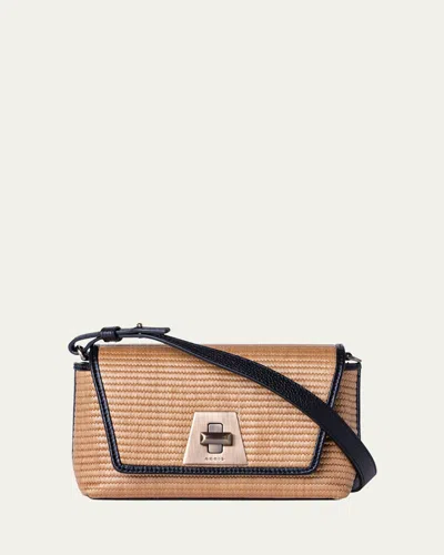Akris Anouk Little Day Raffia Shoulder Bag In Camel/black