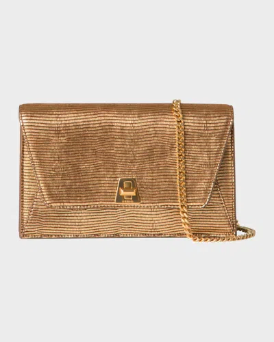 Akris Anouk Lizard Embossed Metallic Leather Shoulder Bag In Gold