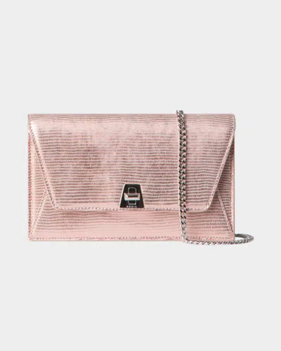 Akris Anouk Lizard-print Clutch Bag W/ Chain In Pink