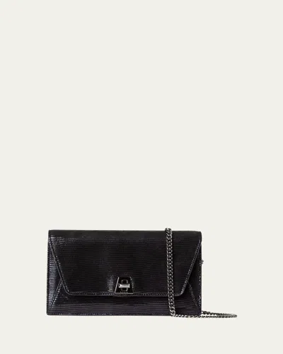 Akris Anouk Lizard-print Clutch Bag W/ Chain In Black