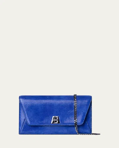Akris Anouk Lizard-print Clutch Bag W/ Chain In Blue
