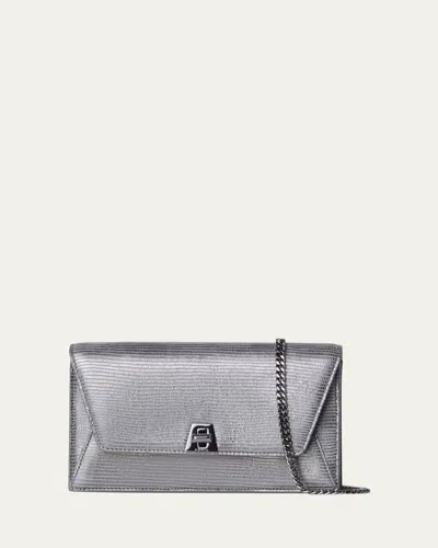 Akris Anouk Lizard-print Clutch Bag W/ Chain In Inox