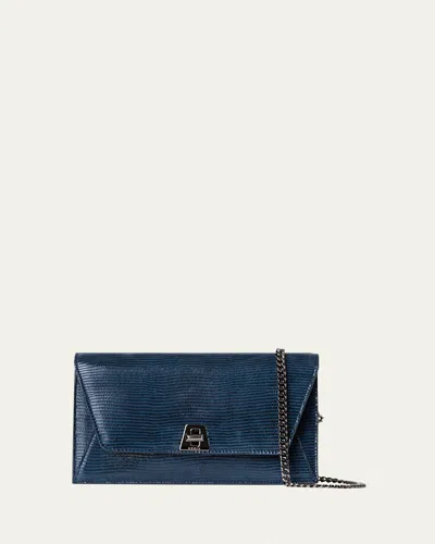 Akris Anouk Lizard-print Clutch Bag W/ Chain In Admiral Blue
