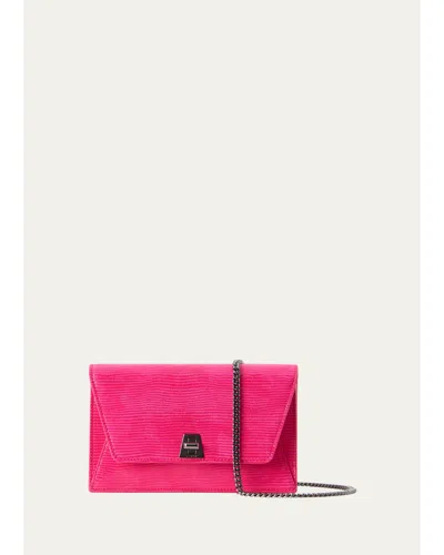 Akris Anouk Lizard-print Clutch Bag W/ Chain In Pink