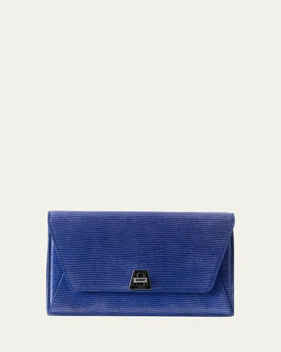 Akris Anouk Lizard-print Clutch Bag W/ Chain In Blue