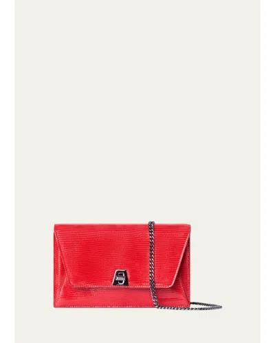 Akris Anouk Lizard-print Clutch Bag W/ Chain In Red