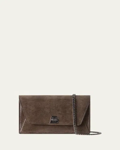 Akris Anouk Lizard-print Clutch Bag W/ Chain In Taupe