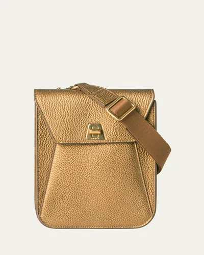 Akris Anouk Mini Metallic Leather Messenger Bag In Bronze/gold