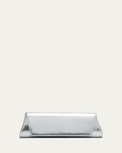 Akris Anouk Small Metallic Leather Clutch Bag In Silver Metallic