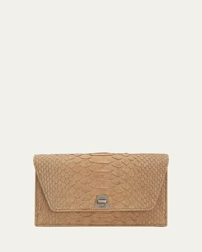 Akris Anouk Snakeskin Suede Envelope Clutch Bag In Brown