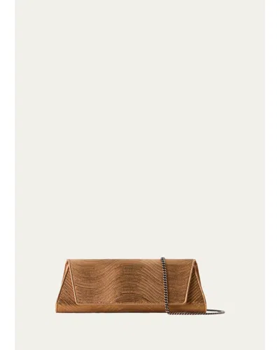 Akris Anouk Wavy Metallic Leather Clutch Bag In Brown