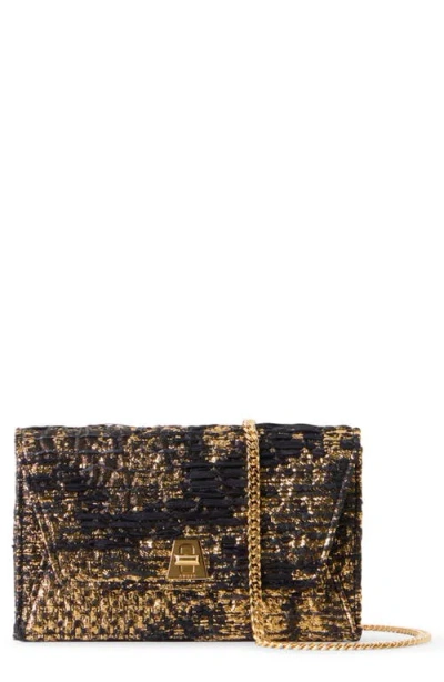 Akris Anouk Woven Metallic Foil Envelope Clutch In Gold-black