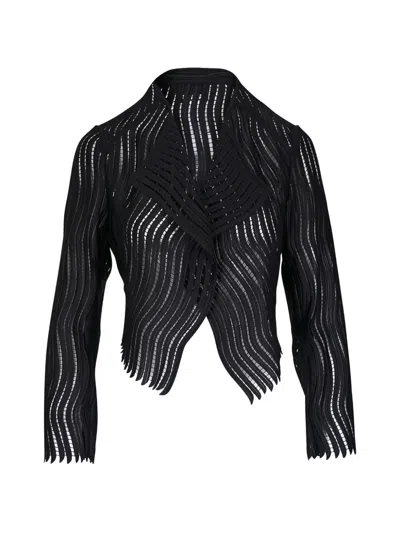 Akris Ariel Open-knit Cropped Jacket In Black