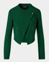 Akris Ariel Asymmetric Virgin Wool Crepe Crop Jacket In Pine Green