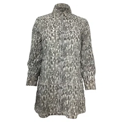 Akris Asagao Print Tunic Blouse In Black And White Cotton Voile In Green