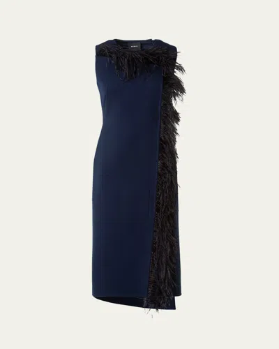Akris Asymmetric Double-face Wool Midi Dress In Black/navy