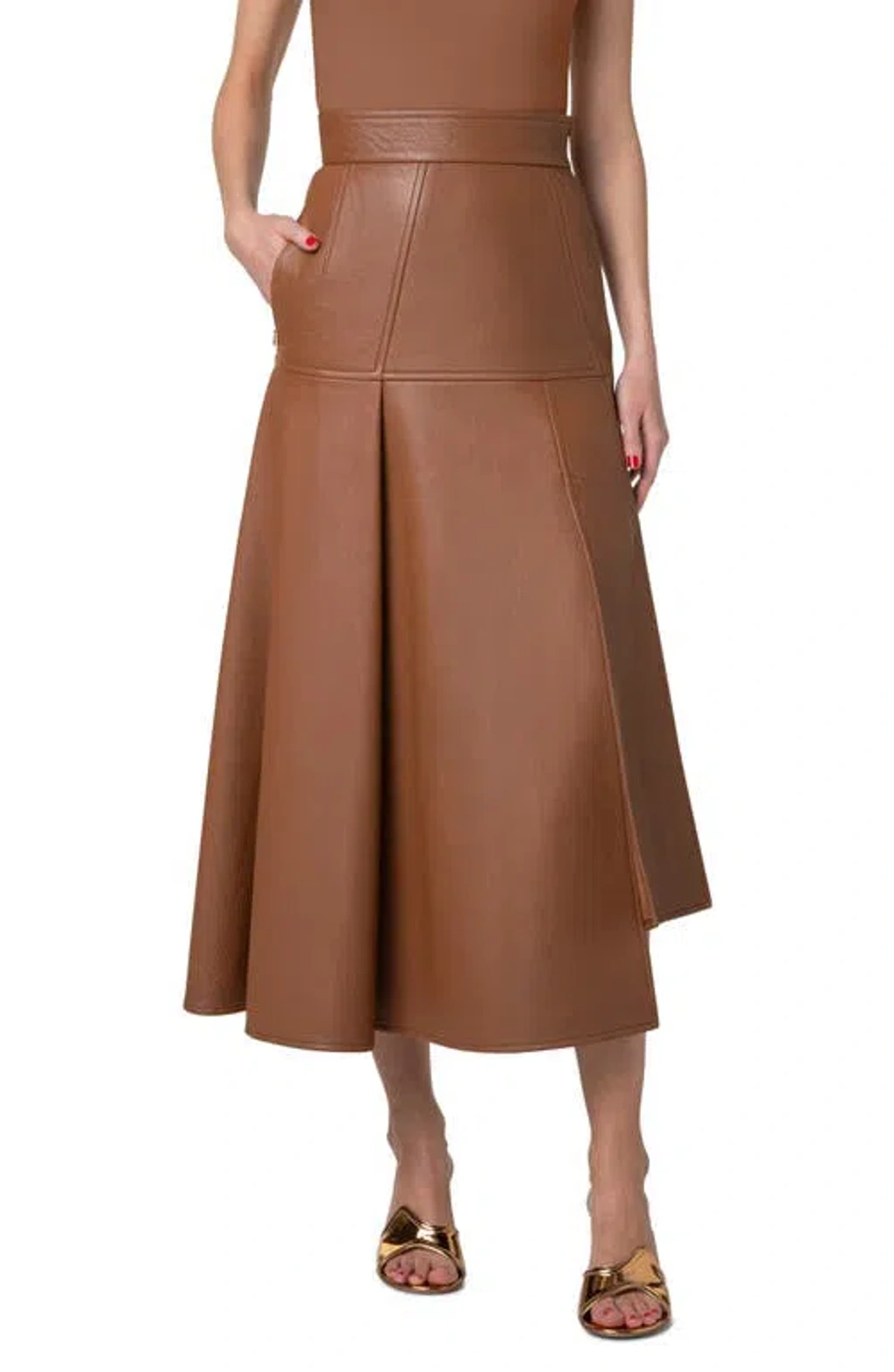 Akris Asymmetric Leather Midi Skirt In Vicuna | ModeSens