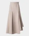 Akris Asymmetric Pleated Cotton Midi Skirt In Greige