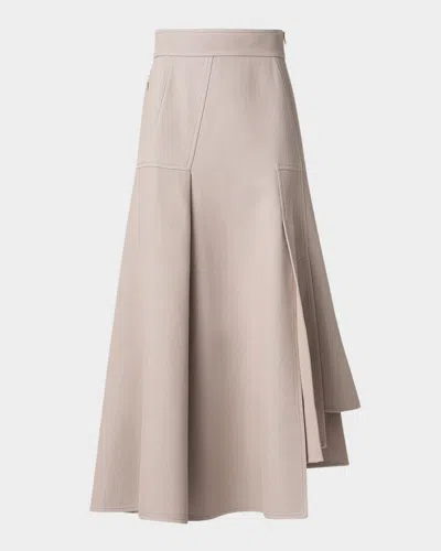 Akris Asymmetric Pleated Cotton Midi Skirt In Greige