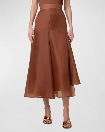 Akris Asymmetric Pleated Silk Organza Flared Midi Skirt In Vicuna