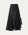 Akris Asymmetric Semisheer Silk Midi Skirt In Black