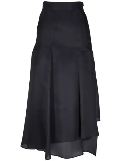 Akris Asymmetric Semisheer Silk Midi Skirt In Black