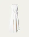 Akris Asymmetric Belted Double Face Wool Midi Dress In Ecru