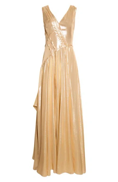 Akris Sleeveless Asymmetric Paneled Lamé Silk Gown In Multi