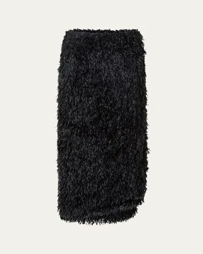 Akris Asymmetric Trapezoid Feather Fringe Midi Skirt In Black