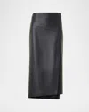 Akris Asymmetric Trapezoid Nappa Leather Midi Skirt