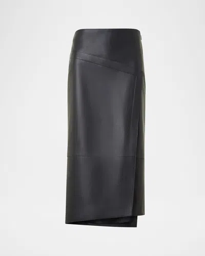AKRIS ASYMMETRIC TRAPEZOID NAPPA LEATHER MIDI SKIRT