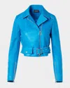 Akris Avril Cropped Nappa Leather Jacket In Blue