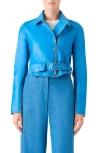Akris Avril Lambskin Leather Biker Jacket In Blue