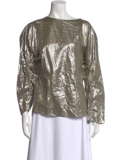 Pre-owned Akris Bateau Neckline Long Sleeve Top W/ Tags In Silver