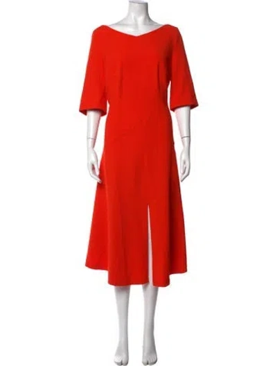 Pre-owned Akris Bateau Neckline Midi Length Dress In Red